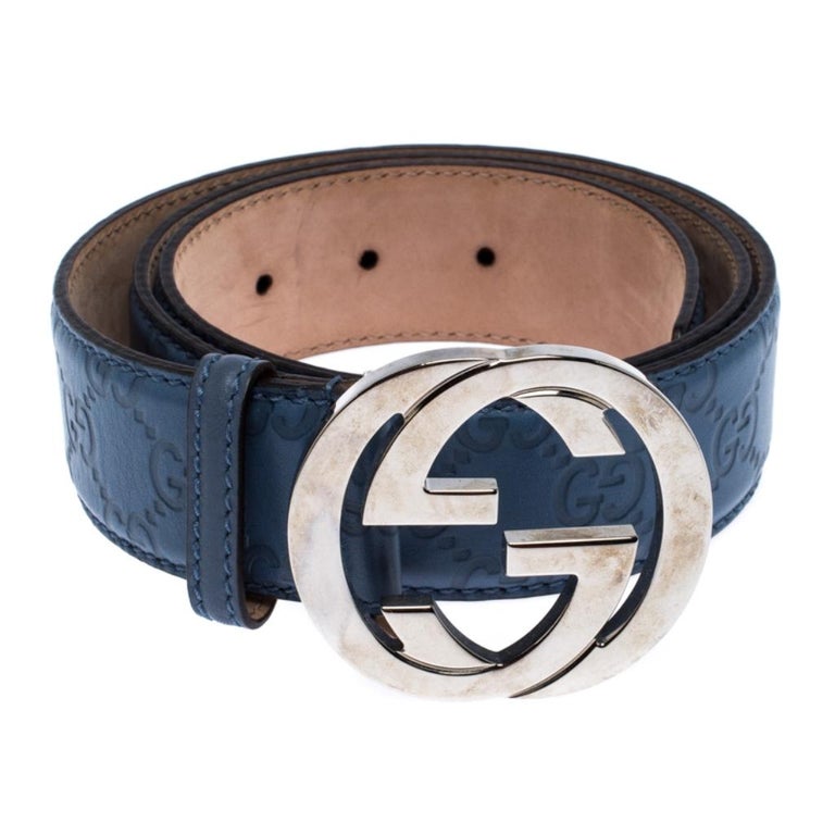 Gucci Light Blue Guccissima Leather Interlocking G-Buckle Belt 90CM For ...