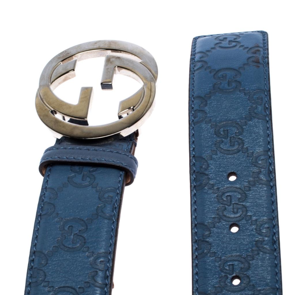 Gucci Light Blue Guccissima Leather Interlocking G-Buckle Belt 90CM For  Sale at 1stDibs