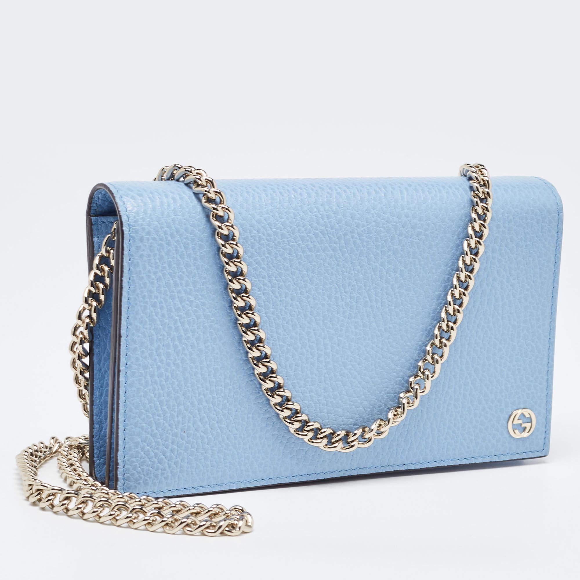 Women's Gucci Light Blue Leather Betty Wallet on Chain