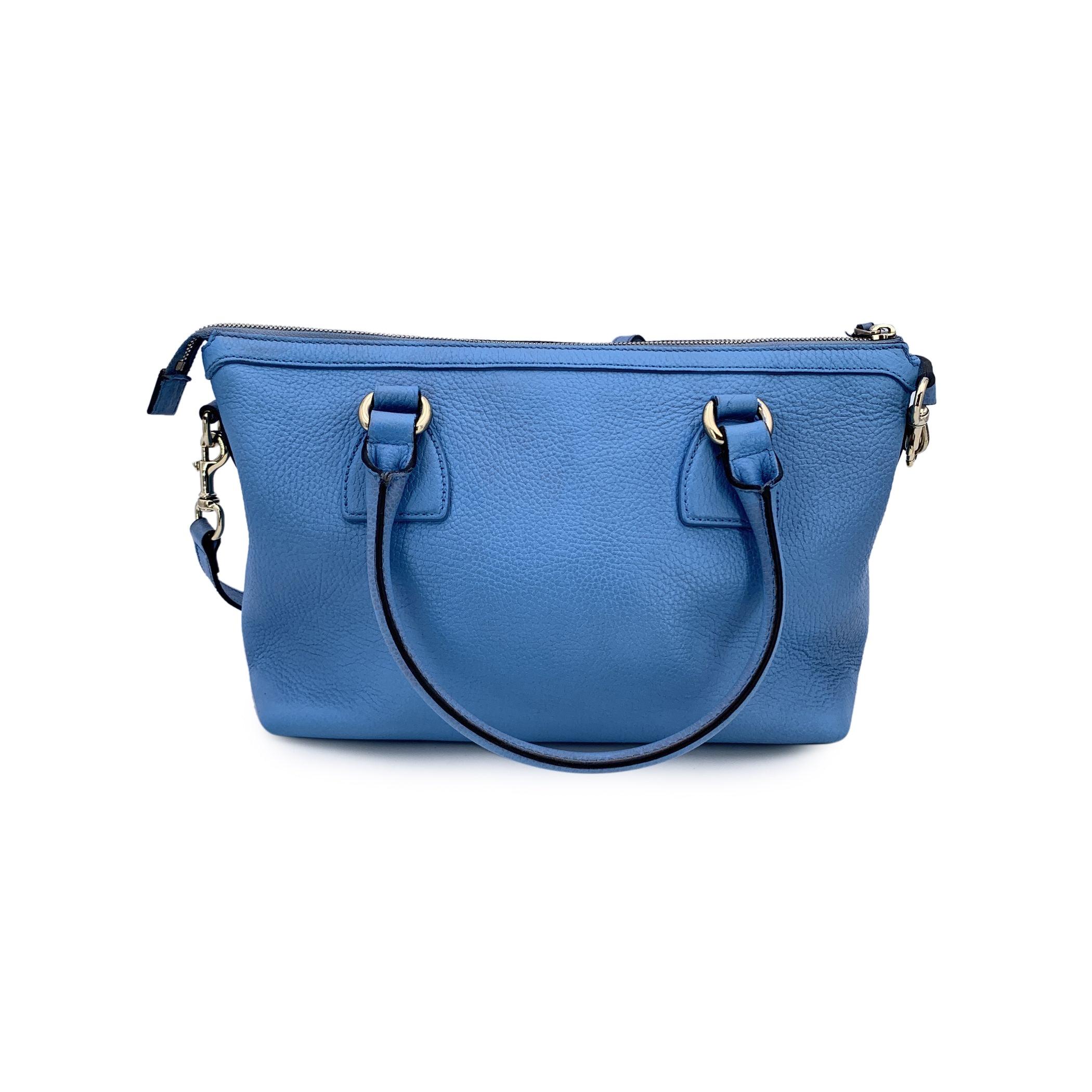Gucci Light Blue Leather GG Charmy 2 Way Tote Bag with Strap In Good Condition In Rome, Rome