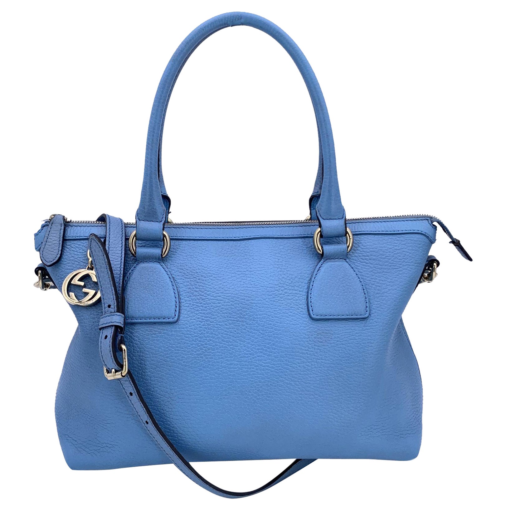 Gucci Light Blue Leather GG Charmy 2 Way Tote Bag with Strap