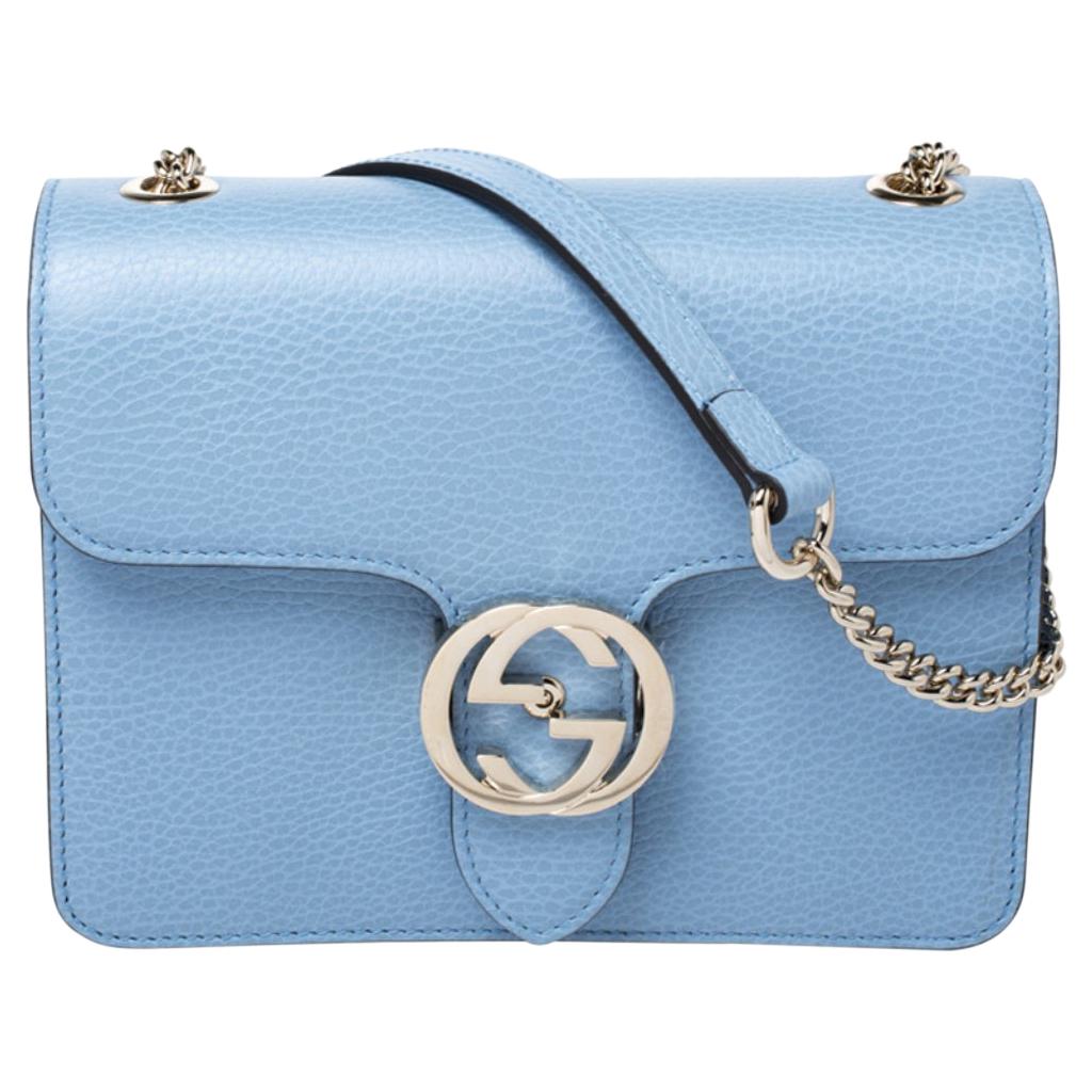 Gucci Light Blue Leather Interlocking G Shoulder Bag For Sale at ...