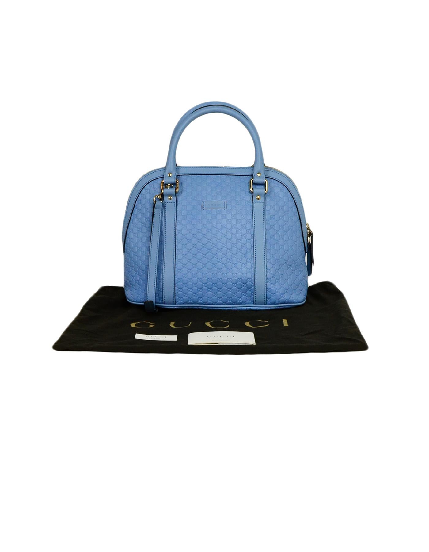 Gucci Light Blue Leather Microguccissima Monogram Dome Bag w/ Strap 3