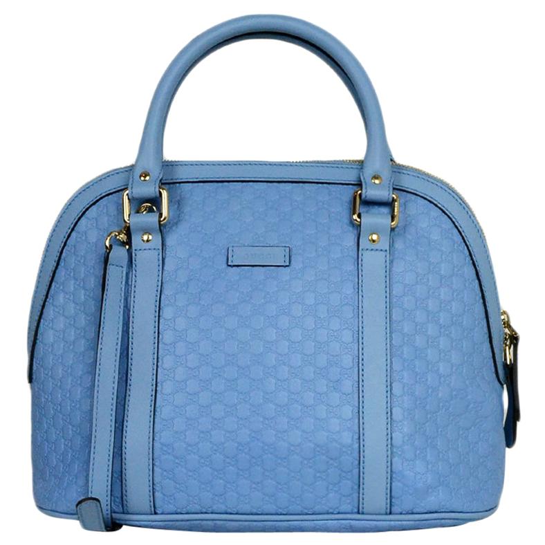 Gucci Light Blue Leather Microguccissima Monogram Dome Bag w/ Strap