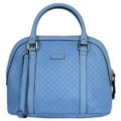 Gucci Light Blue Leather Microguccissima Monogram Dome Bag w/ Strap