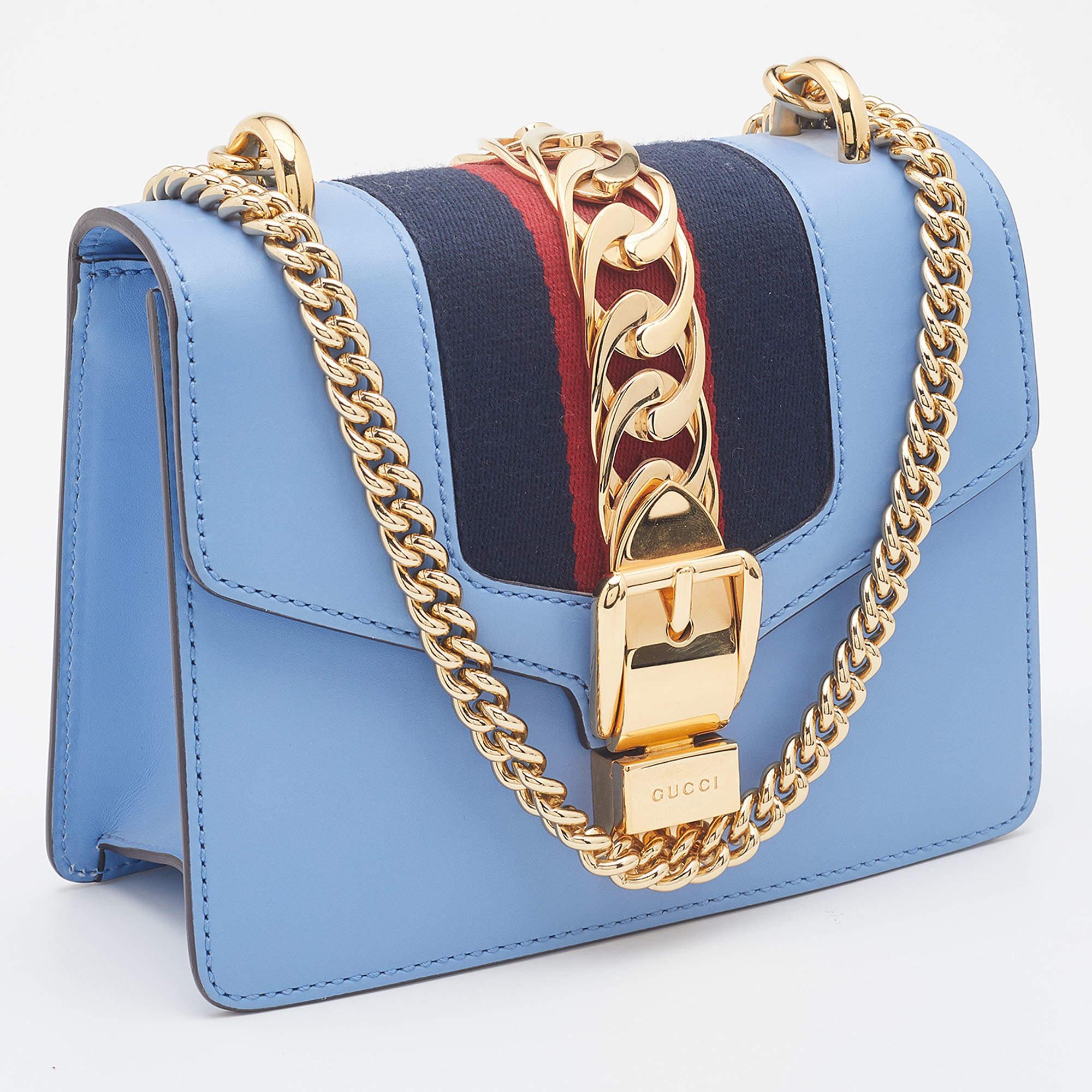 Women's Gucci Light Blue Leather Mini Chain Sylvie Crossbody Bag