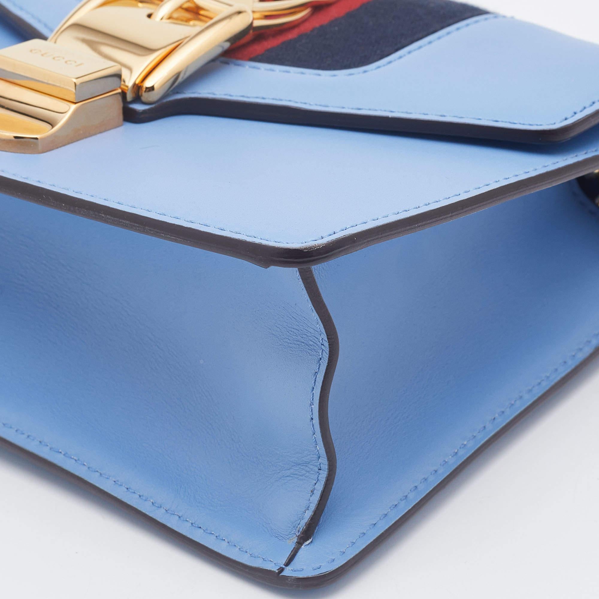 Gucci Light Blue Leather Mini Chain Sylvie Crossbody Bag 2
