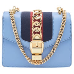 Gucci Light Blue Leather Mini Chain Sylvie Crossbody Bag