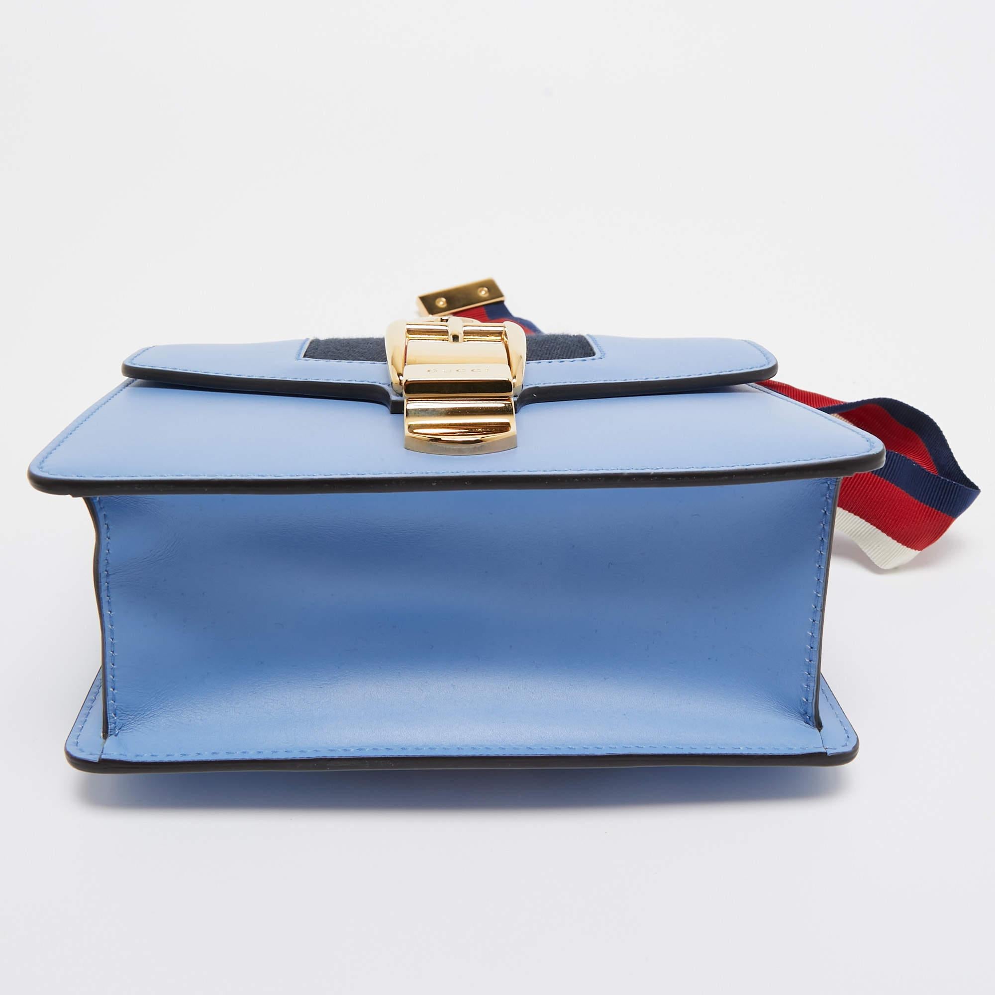 Gucci Light Blue Leather Mini Web Sylvie Chain Shoulder Bag 6