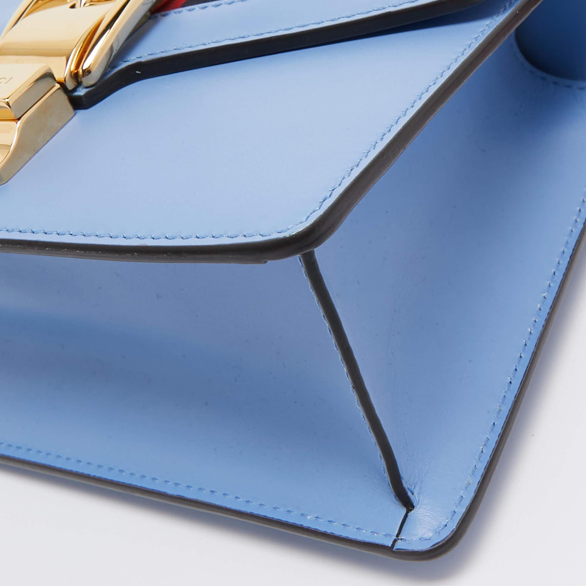 Women's Gucci Light Blue Leather Mini Web Sylvie Chain Shoulder Bag