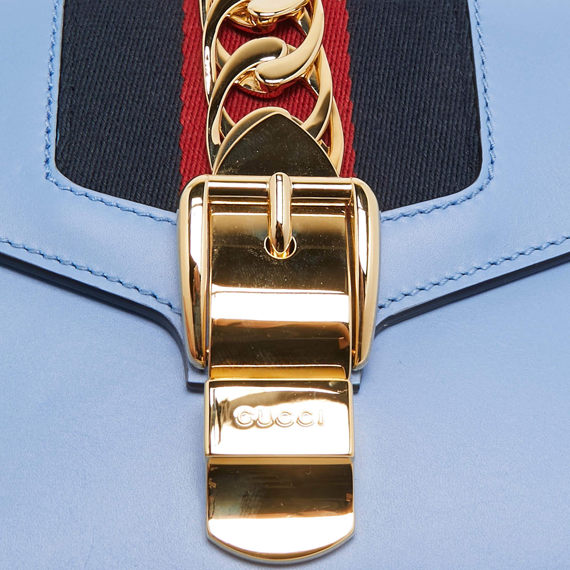 Gucci Light Blue Leather Mini Web Sylvie Chain Shoulder Bag 1