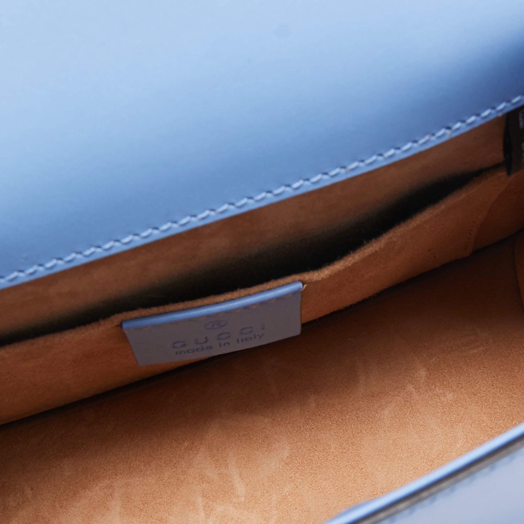 Gucci Light Blue Leather Mini Web Sylvie Chain Shoulder Bag 3
