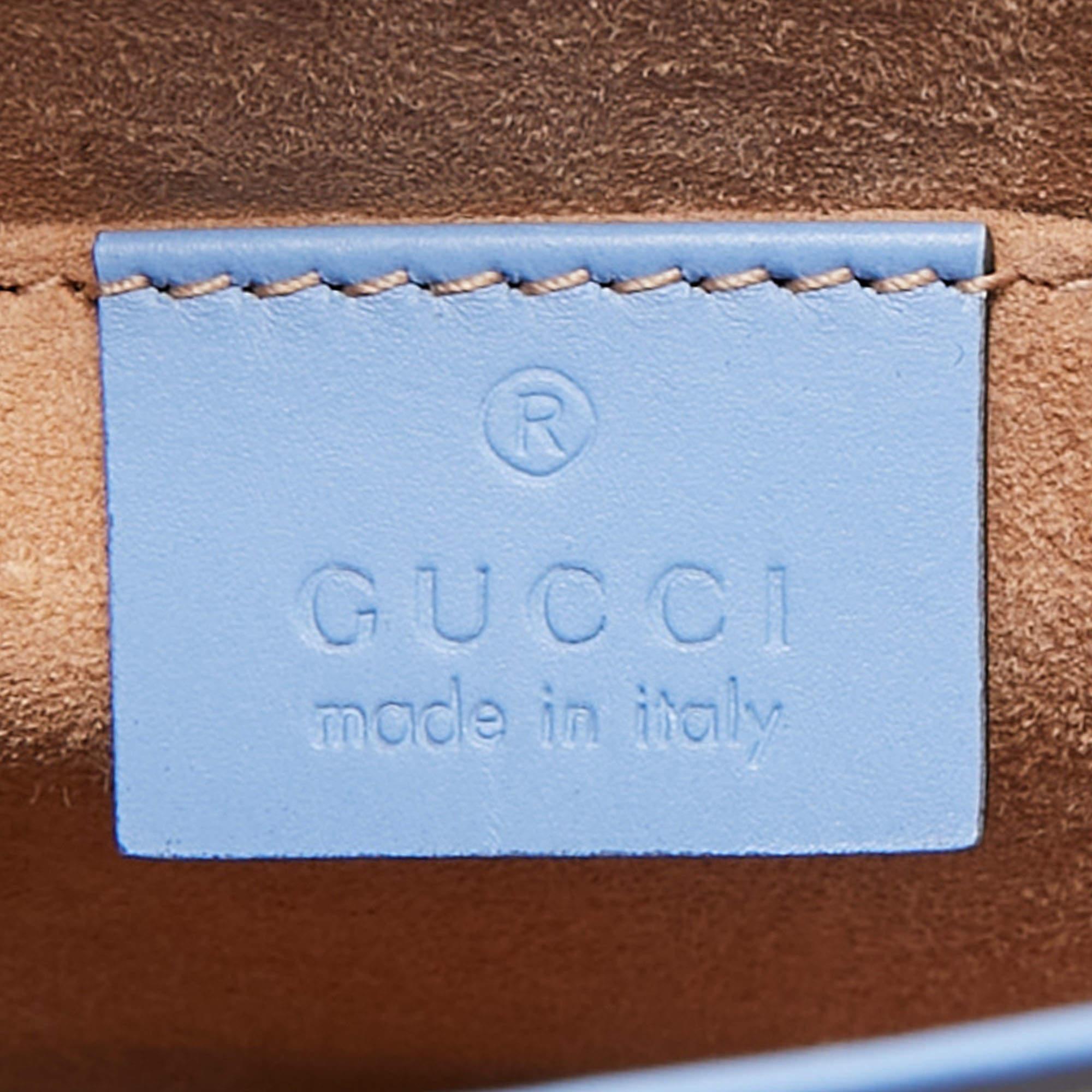 Gucci Light Blue Leather Mini Web Sylvie Chain Shoulder Bag 4