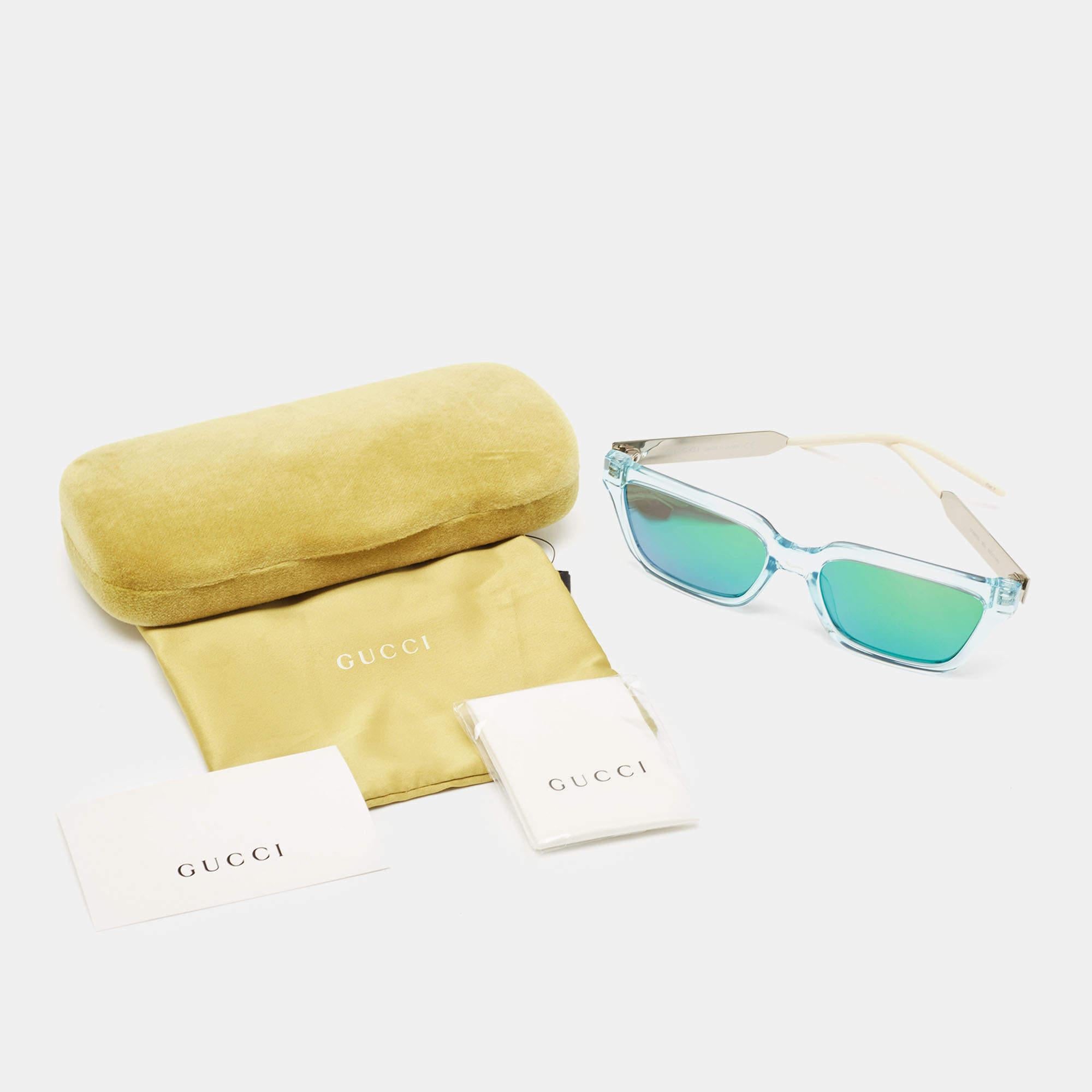 Green Gucci Light Blue/Metallic Gradient Mirrored Square Sunglasses