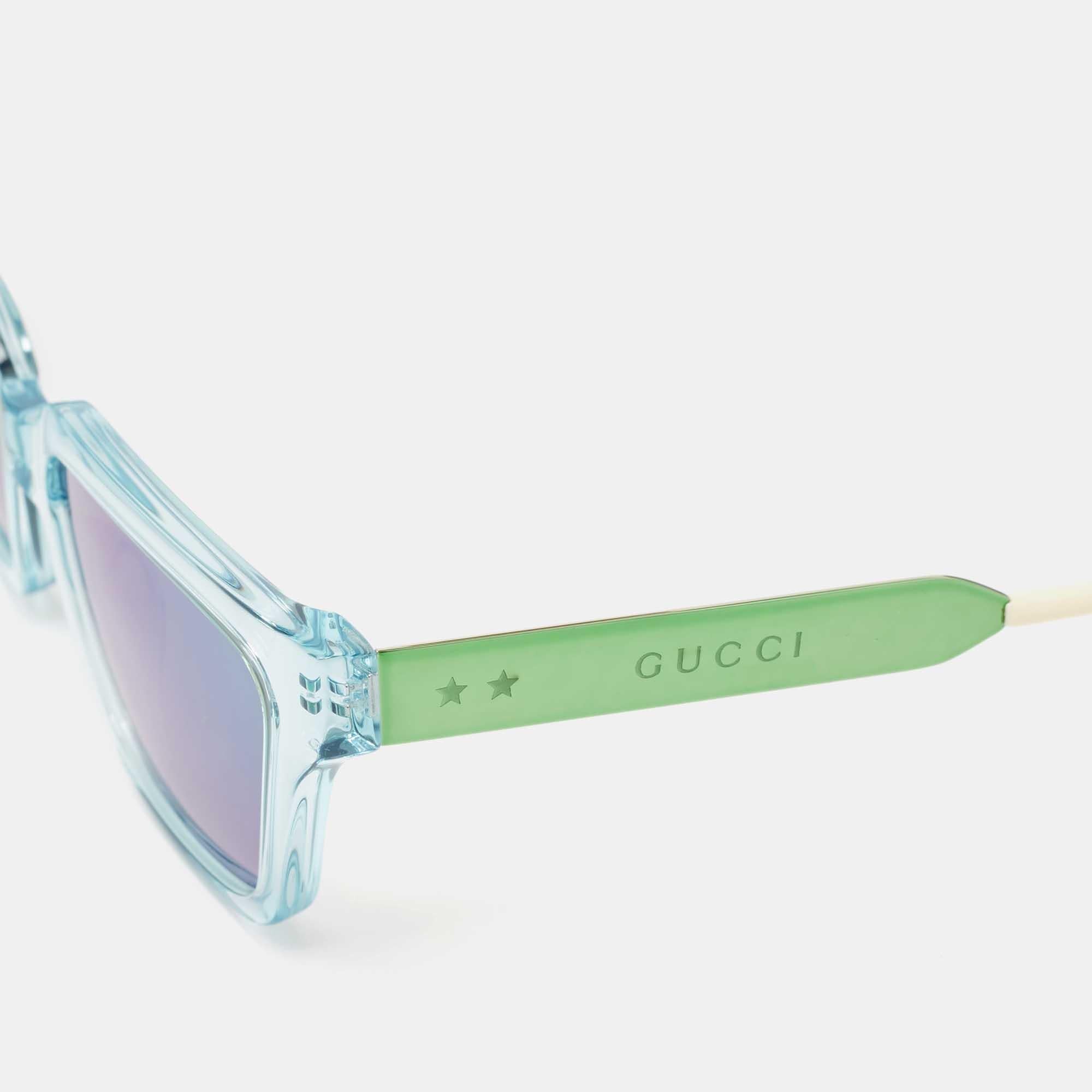 Gucci Light Blue/Metallic Gradient Mirrored Square Sunglasses In Excellent Condition In Dubai, Al Qouz 2