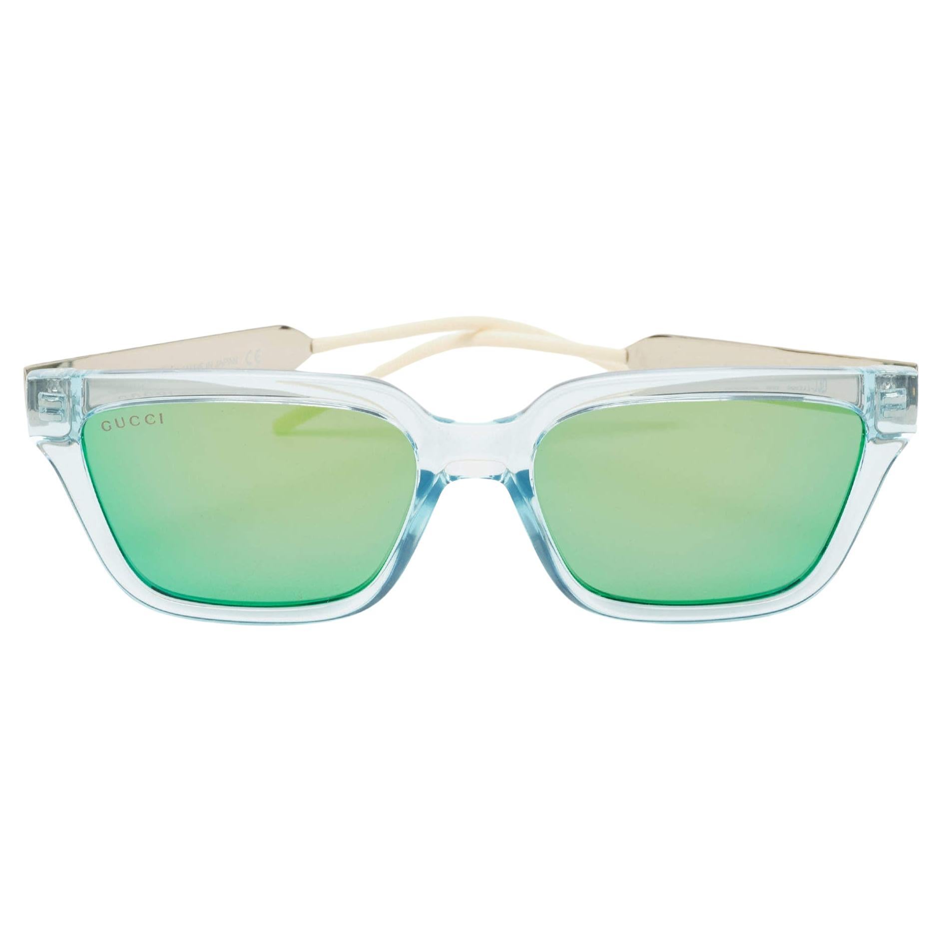 Gucci Light Blue/Metallic Gradient Mirrored Square Sunglasses