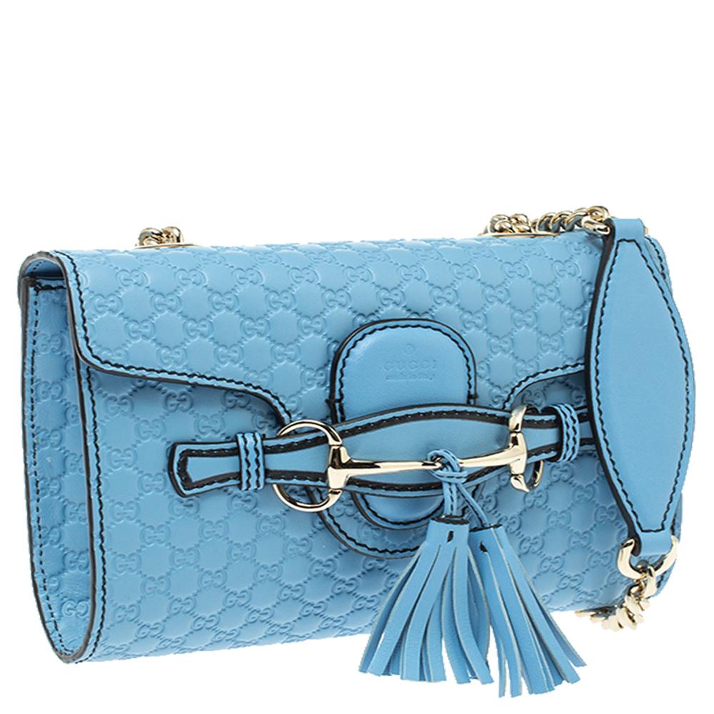 Gucci Light Blue Mircoguccissima Leather Mini Emily Chain Shoulder Bag In New Condition In Dubai, Al Qouz 2