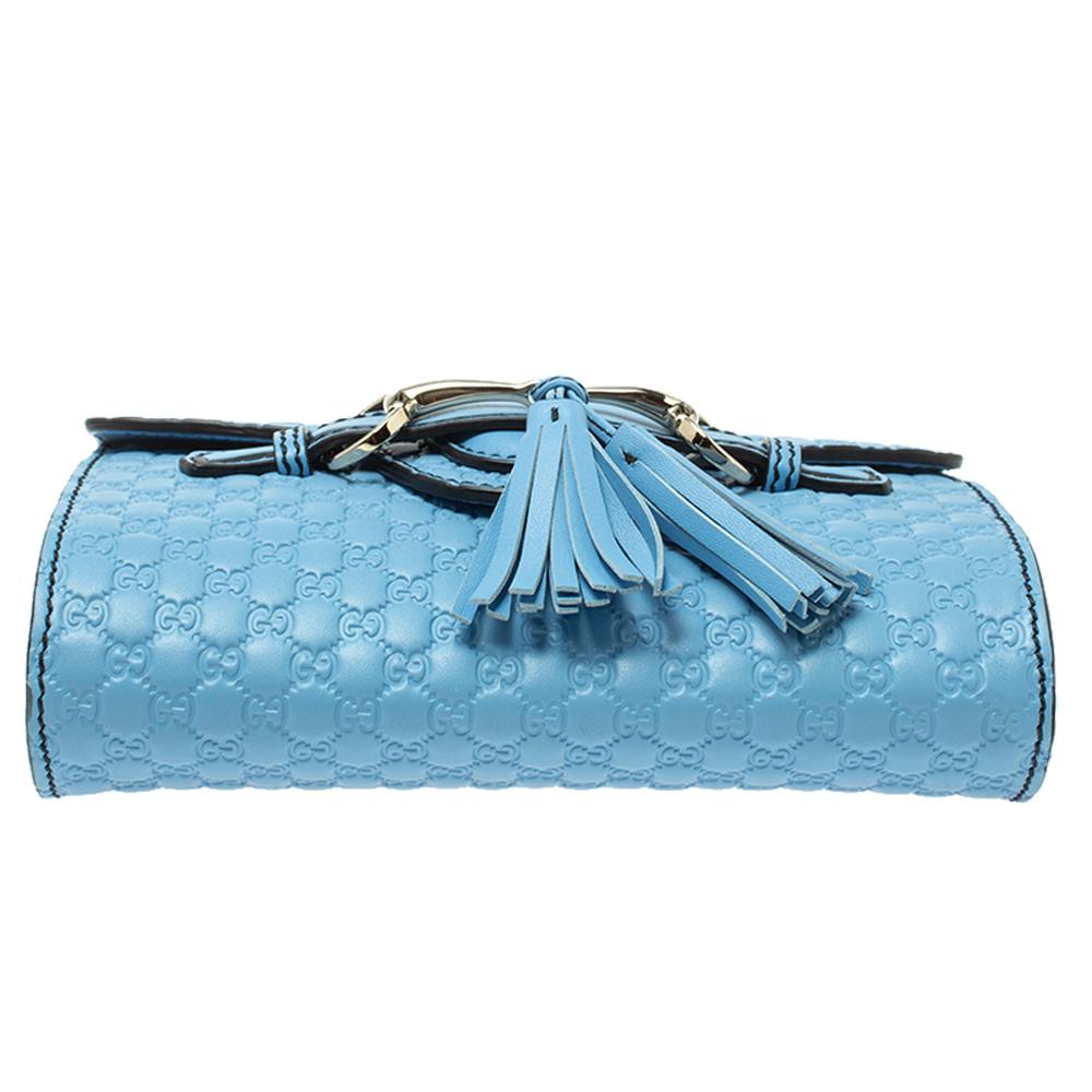 Women's Gucci Light Blue Mircoguccissima Leather Mini Emily Chain Shoulder Bag