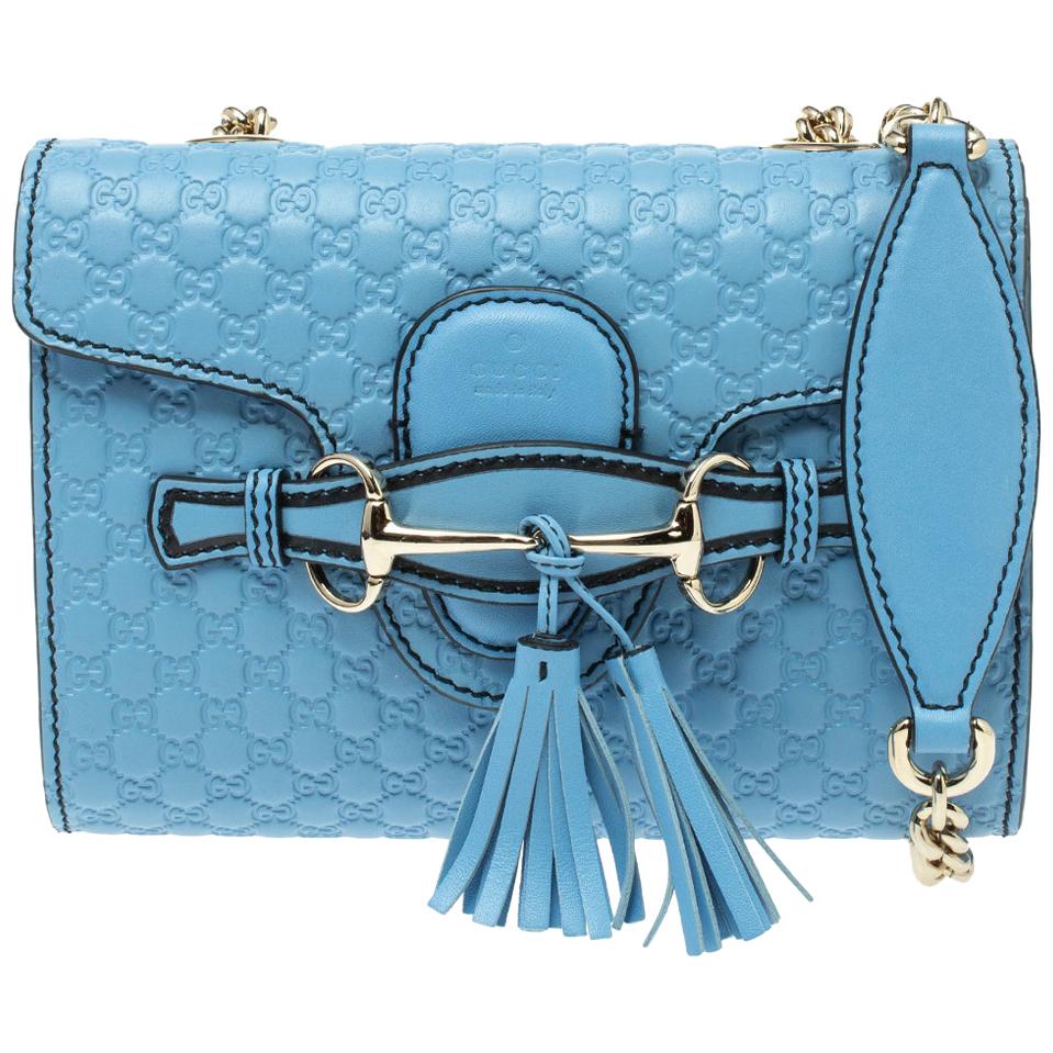 Gucci Light Blue Mircoguccissima Leather Mini Emily Chain Shoulder Bag