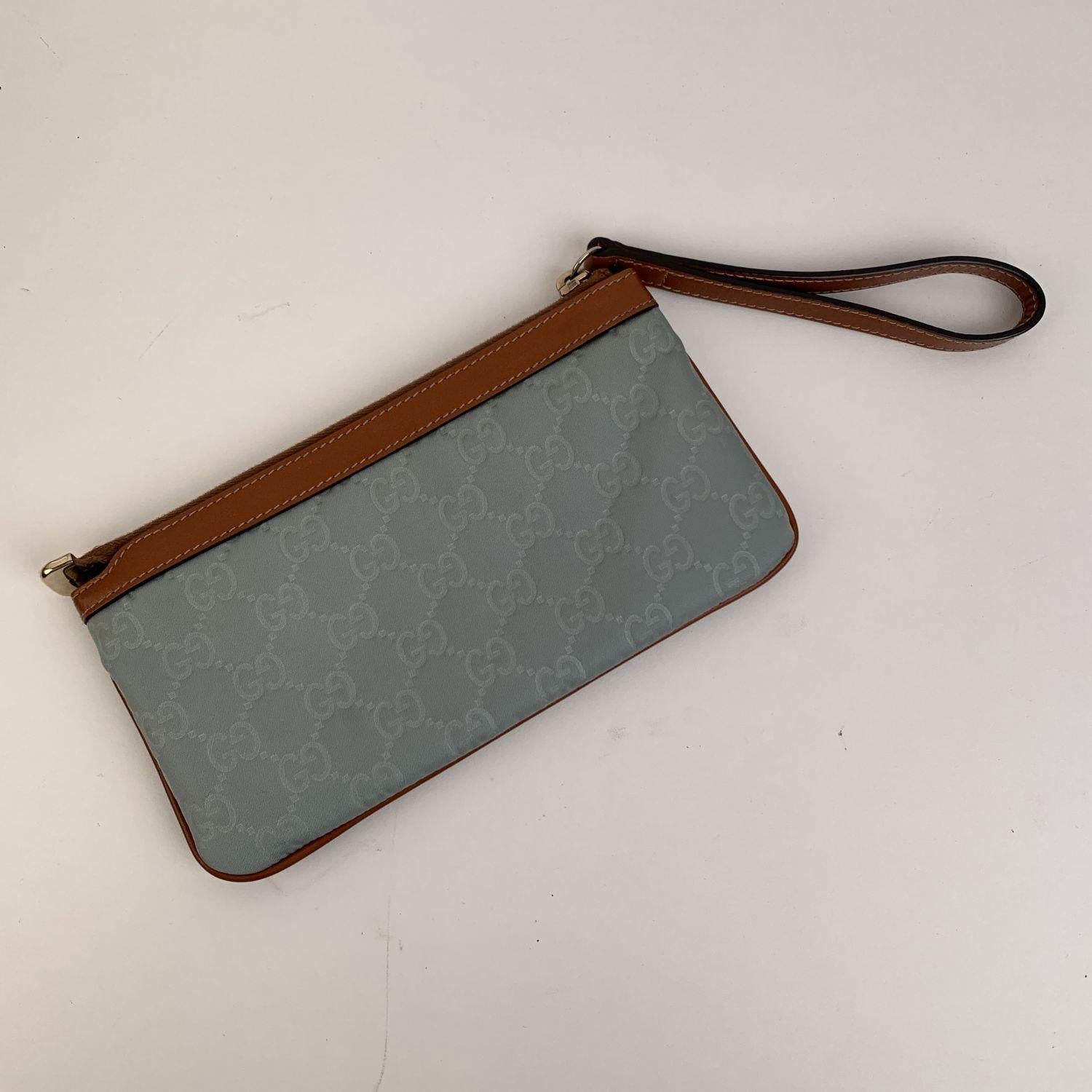 Gray Gucci Light Blue Monogram Canvas Wrist Bag Clutch Purse