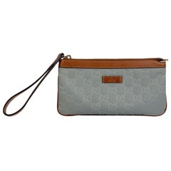 Gucci Light Blue Monogram Canvas Wrist Bag Clutch Purse