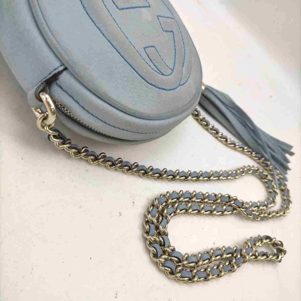 Women's Gucci Light Blue Nubuck Leather Soho Disco Crossbody Chain Bag 860616