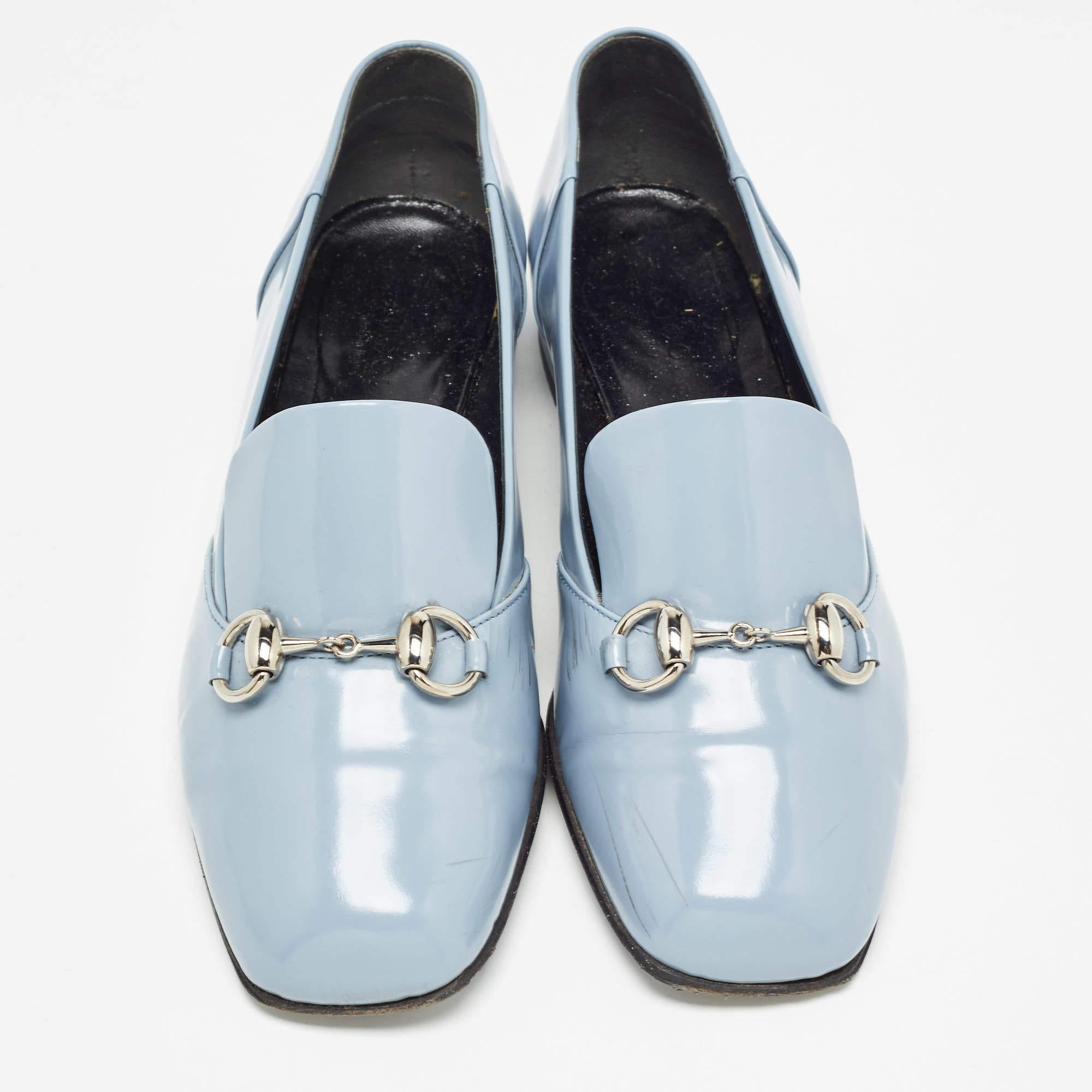 Women's Gucci Light Blue Patent Leather Horsebit Loafers Size 36.5