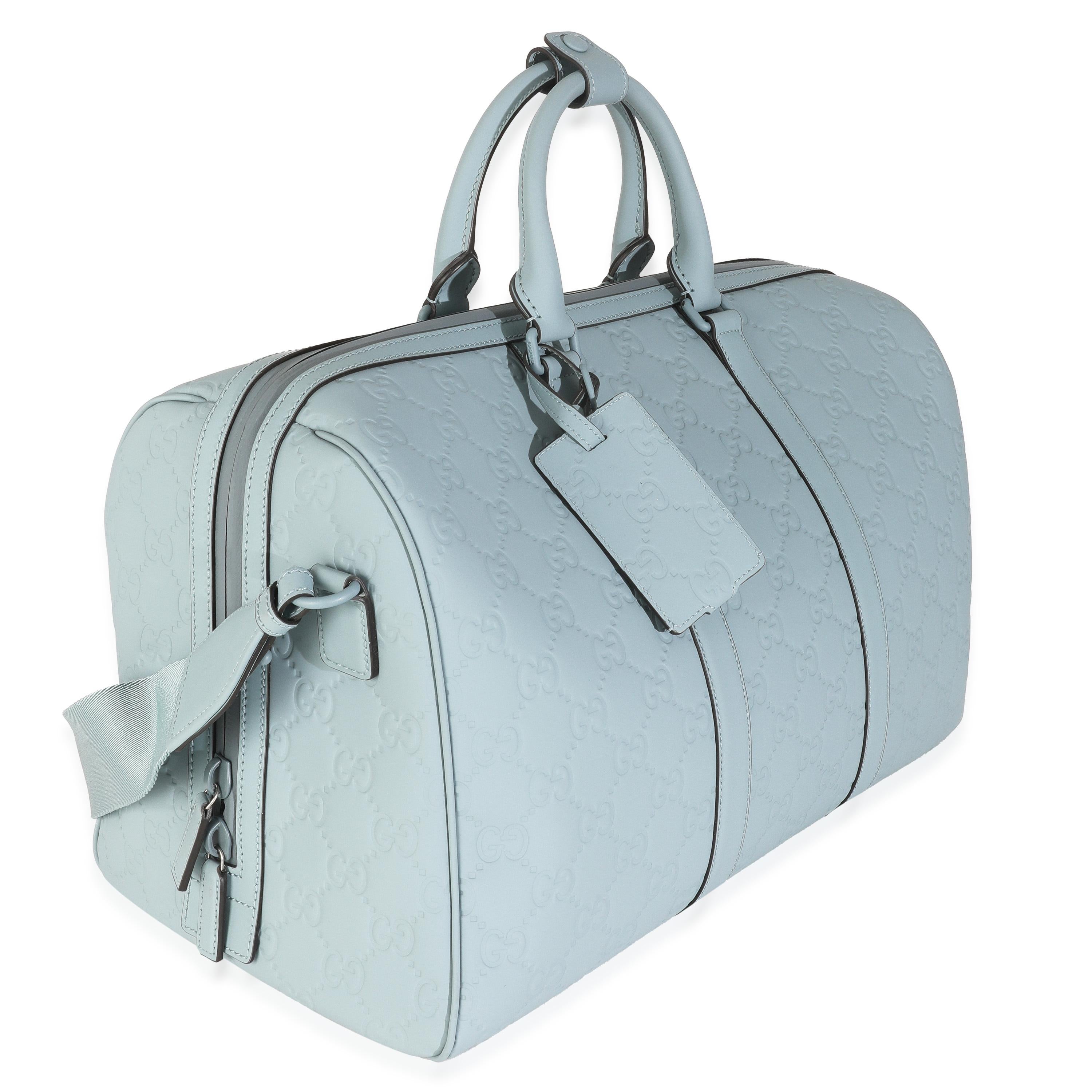 Bleu Gucci Light Blue Rubber Effect GG Embossed Large Duffle Bag en vente