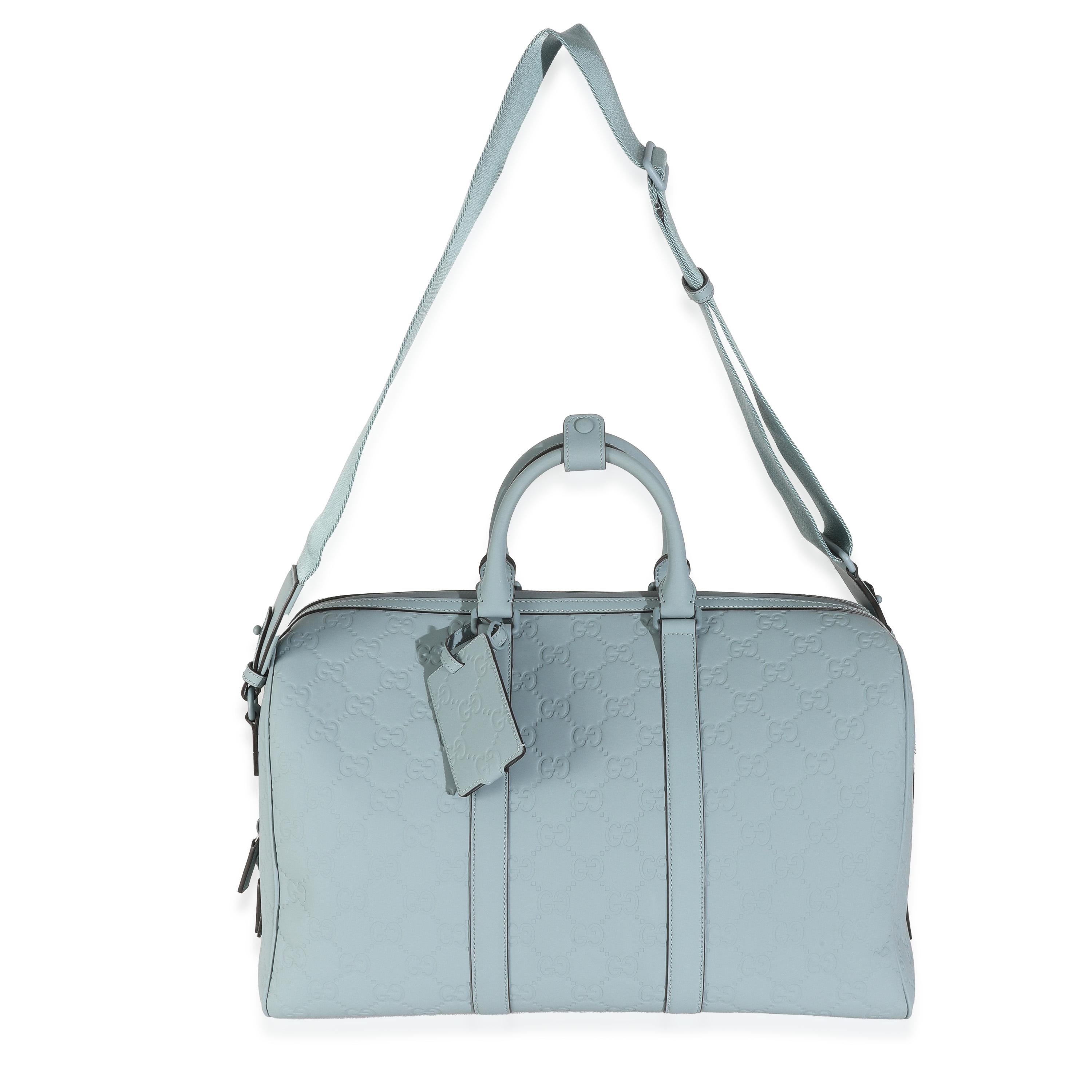 Gucci Light Blue Rubber Effect GG Embossed Large Duffle Bag en vente 1