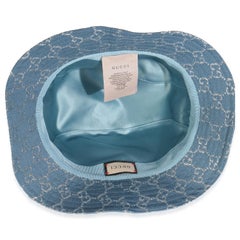 Gucci Light Blue Silver Canvas Lame GG Monogram Bucket Hat XL