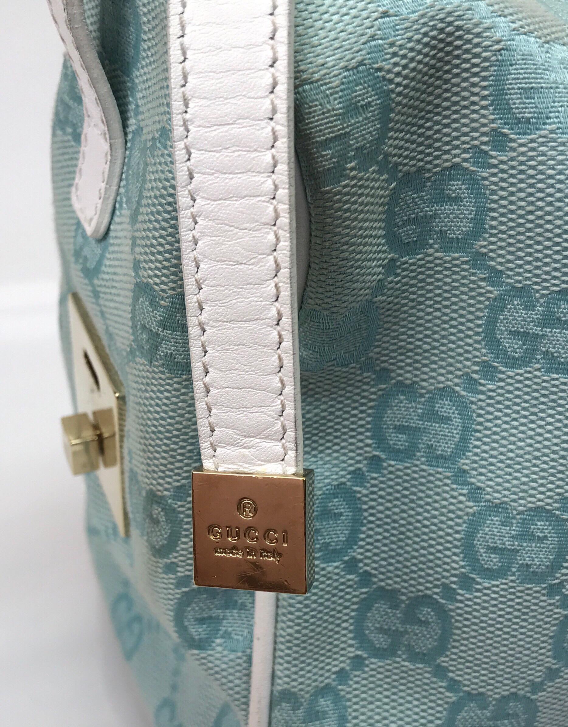 Gray Gucci Light Blue & White Monogram Speedy Handbag
