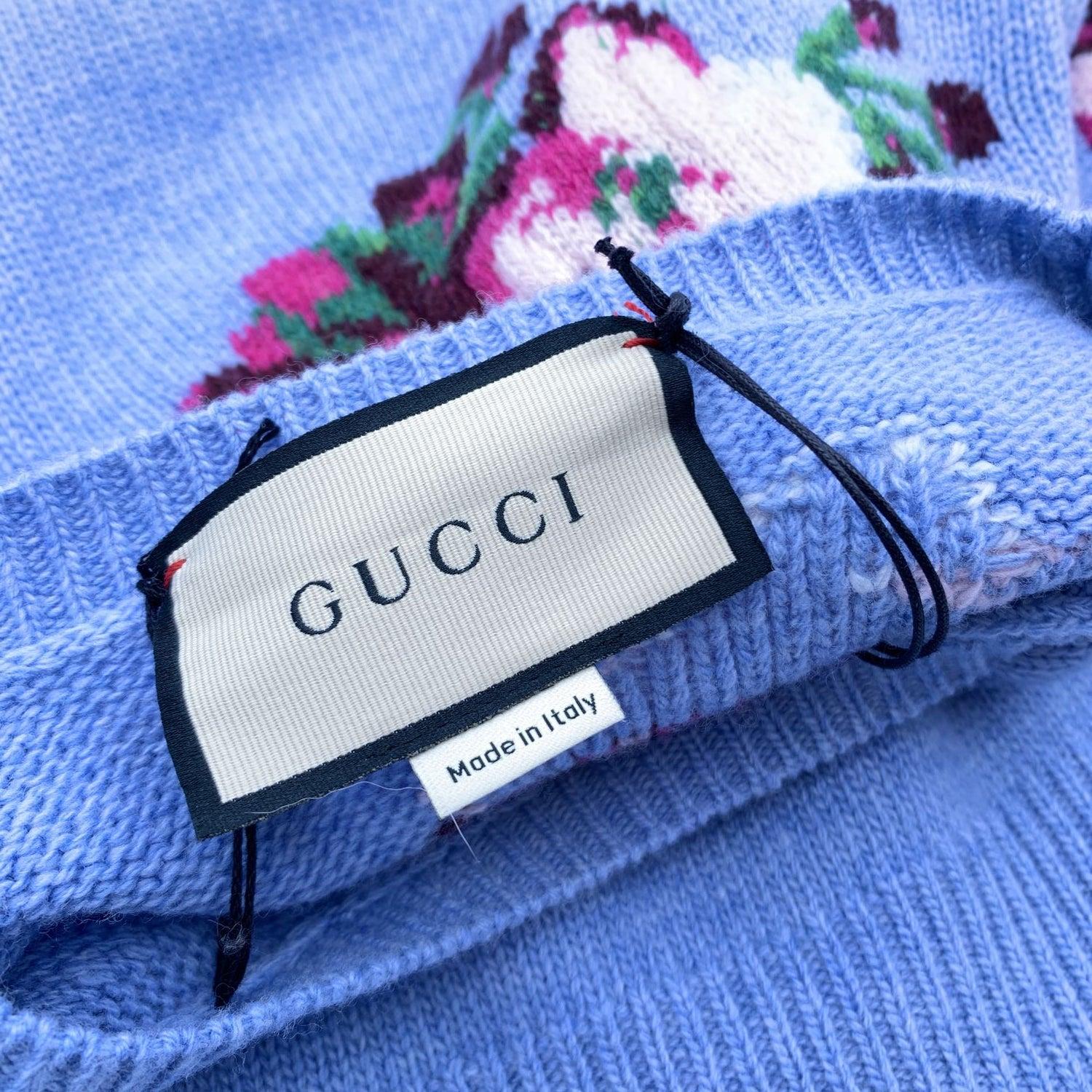 Gucci Light Blue Wool Intarsia Flowers Sweater Size L 2