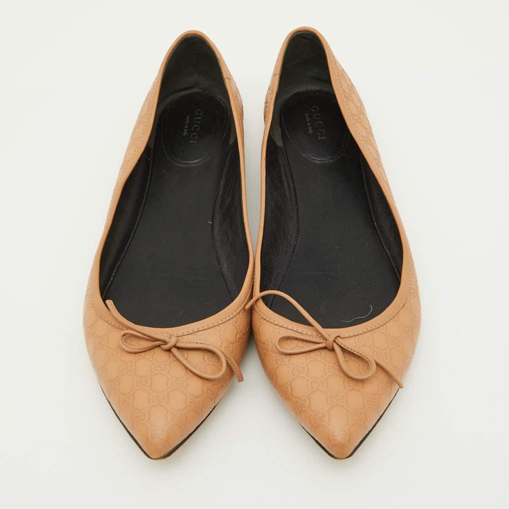 Women's Gucci Light Brown Guccissima Leather Bow Ballet Flats Size 40 For Sale