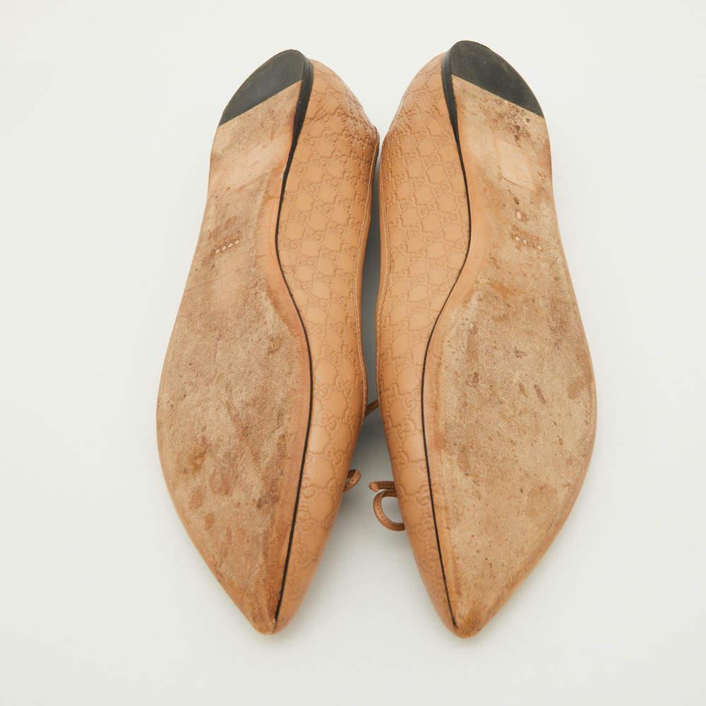 Gucci Light Brown Guccissima Leather Bow Ballet Flats Size 40 For Sale 1