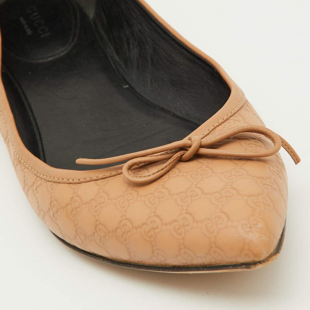 Gucci Light Brown Guccissima Leather Bow Ballet Flats Size 40 For Sale 3