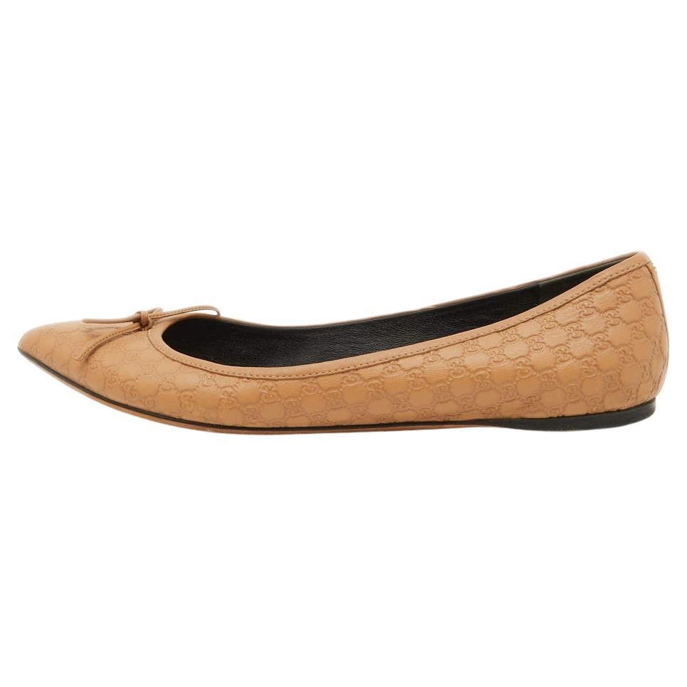 Gucci Light Brown Guccissima Leather Bow Ballet Flats Size 40 For Sale