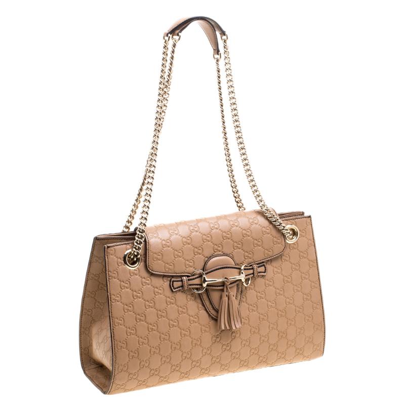 Gucci Light Brown Guccissima Leather Large Emily Chain Shoulder Bag In Good Condition In Dubai, Al Qouz 2