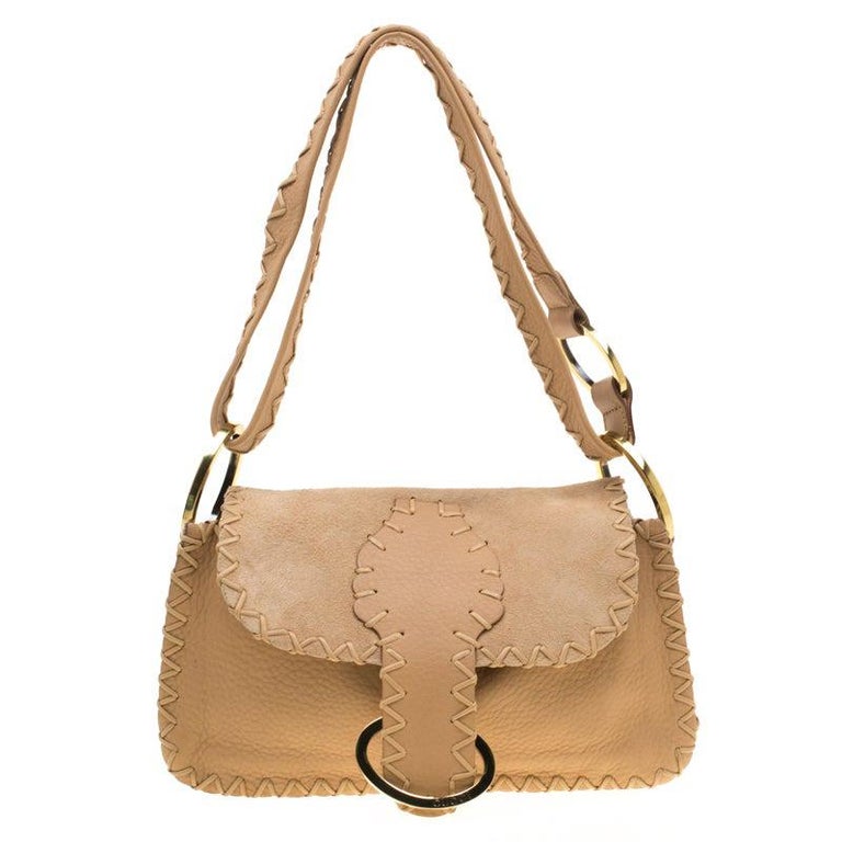 Gucci Light Brown Leather and Suede Flap Shoulder Bag For Sale at 1stDibs