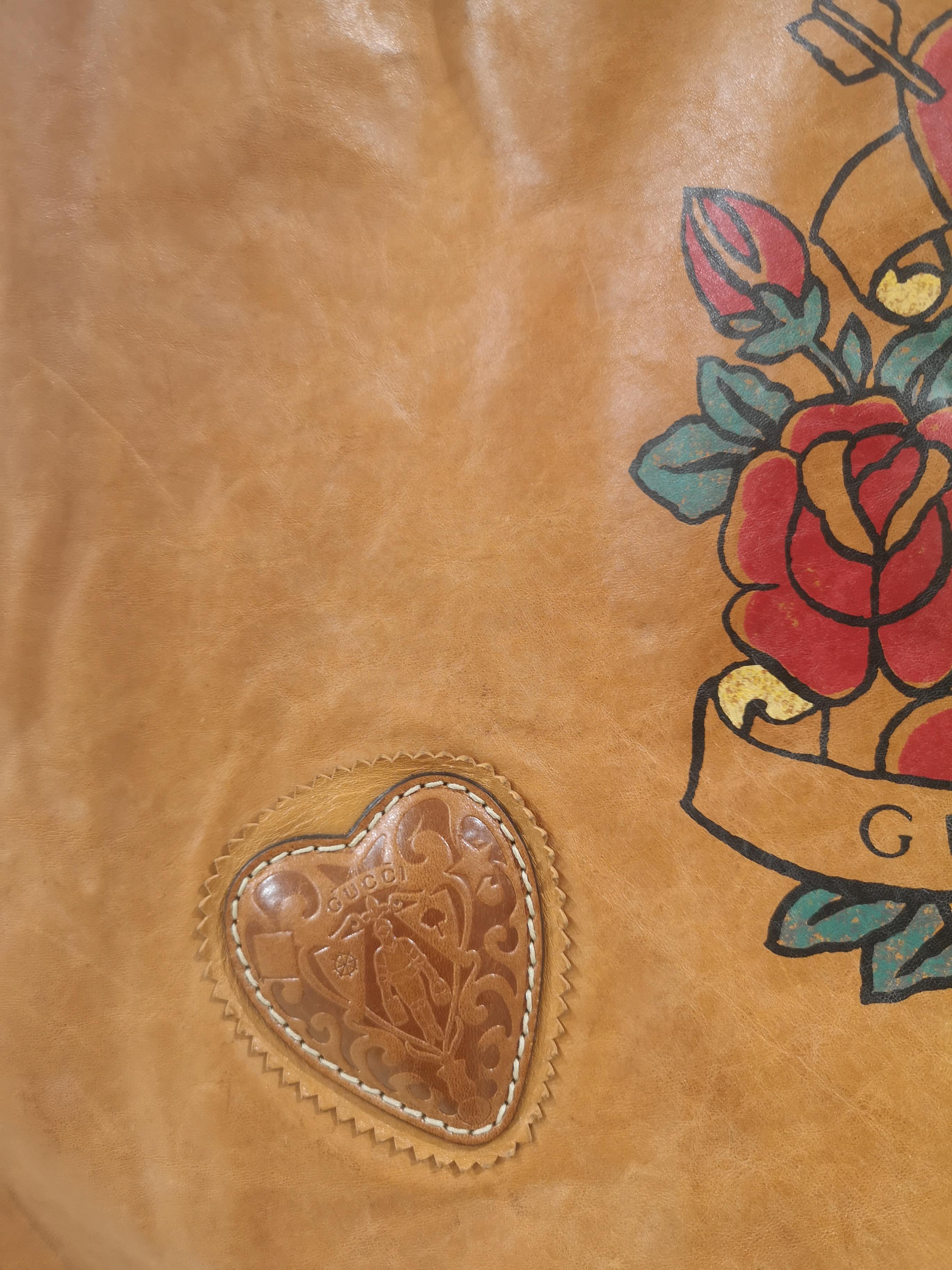 Gucci light brown leather roses shoulder crossbody bag  In Excellent Condition In Capri, IT