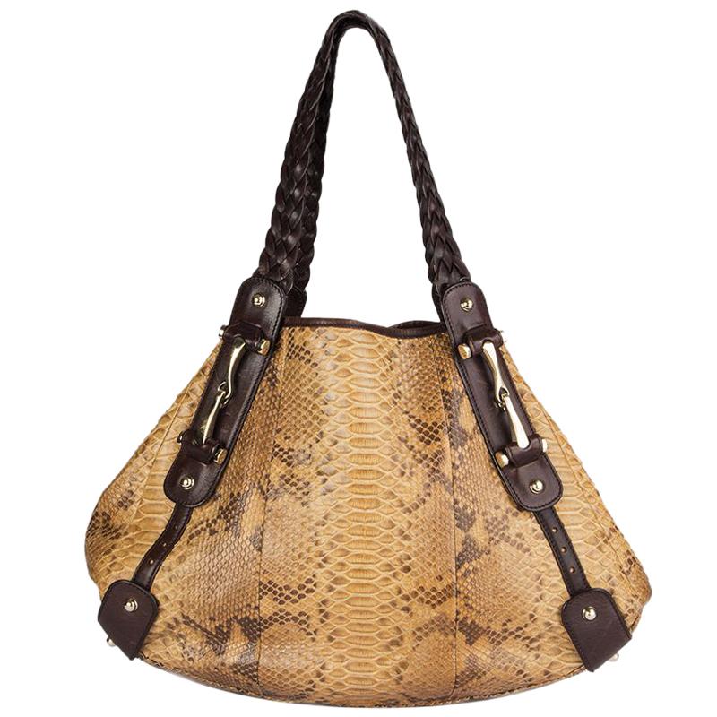 GUCCI light brown PYTHON PELHAM Hobo Shoulder Bag