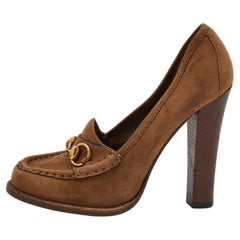 Gucci Light Brown Suede Horsebit Platform Loafer Pumps Größe 38