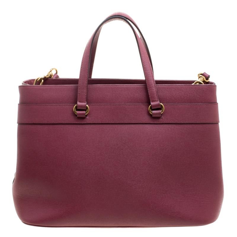 Gucci Light Burgundy Leather Bright Bit Jasmine Top Handle Bag In Good Condition In Dubai, Al Qouz 2