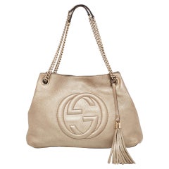 Gucci Light Gold Grained Leather Medium Soho Chain Tote