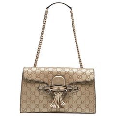 Gucci Light Gold Guccissima Leather Medium Emily Chain Shoulder Bag