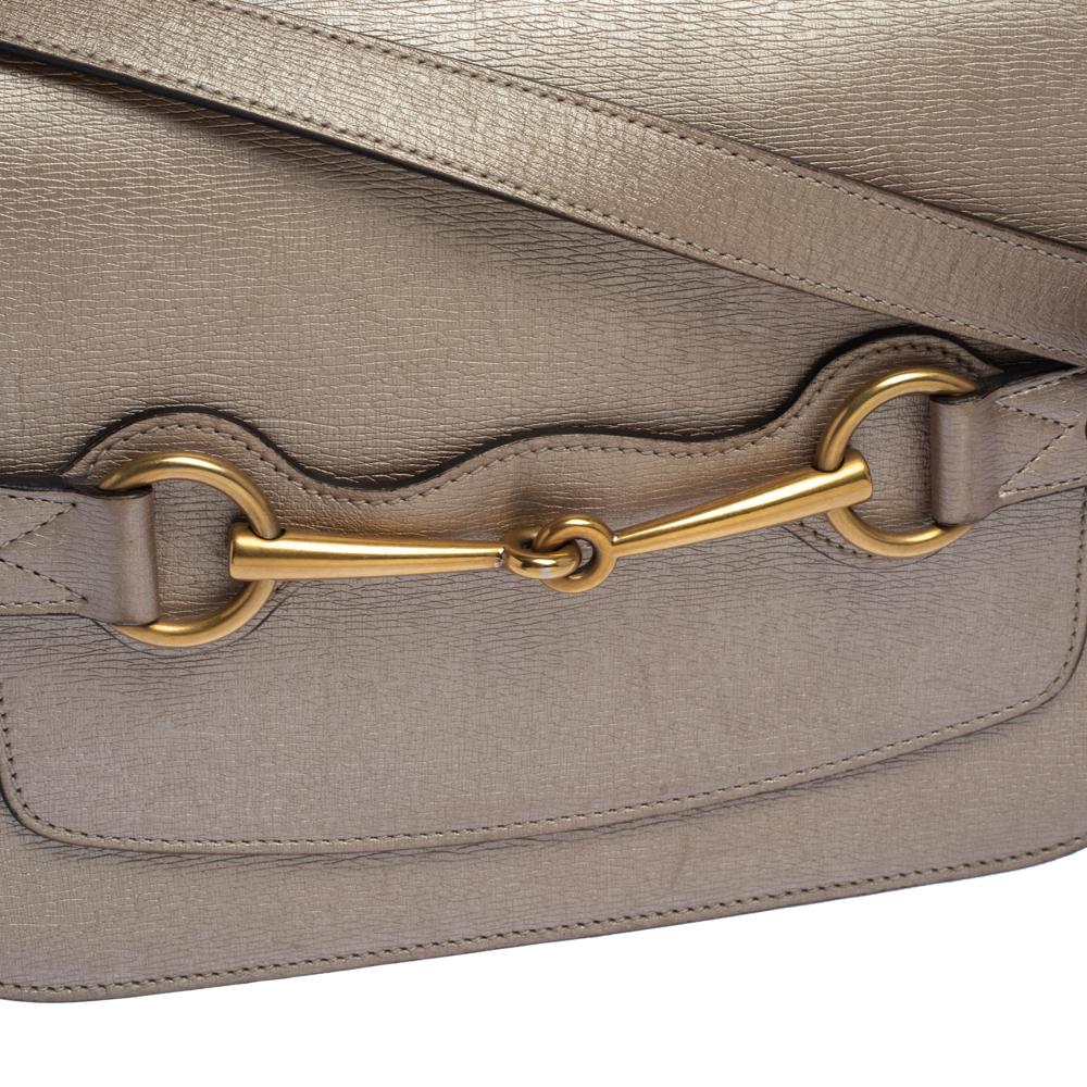Gucci Light Gold Leather Bright Bit Flap Shoulder Bag 5