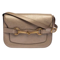 Gucci Light Gold Leather Bright Bit Flap Shoulder Bag