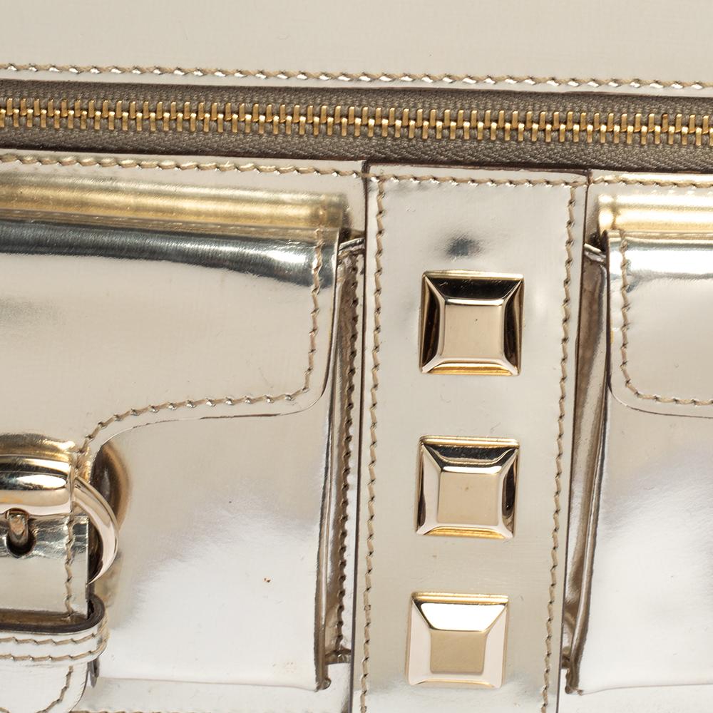 Gucci Light Gold Patent Leather Studded Evening Wristlet 4