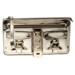 Gucci Light Gold Patent Leather Studded Evening Wristlet