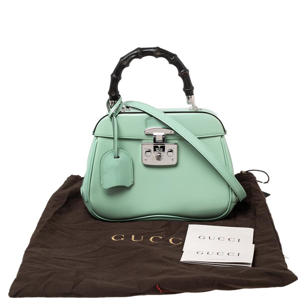 Gucci Light Green Leather Lady Lock Bamboo Top Handle Bag 6