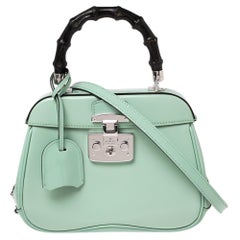 Gucci Light Green Leather Lady Lock Bamboo Top Handle Bag